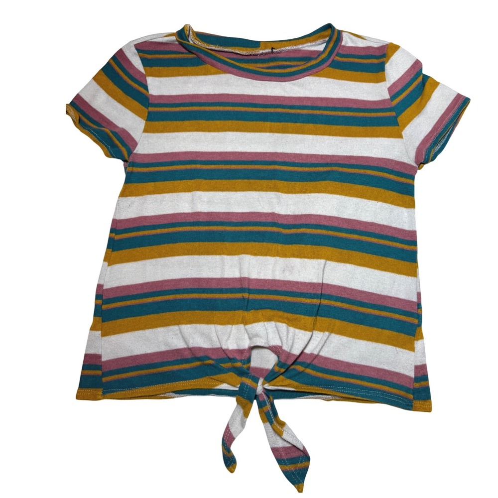 Girls Striped Tie Front Short‎ Sleeve T Shirt Top Size M